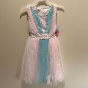 Pink and Blue Girls Sleeveless Dress